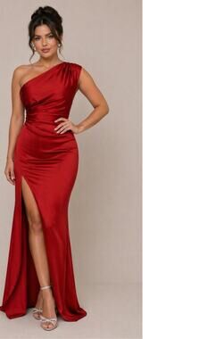 OYS medium one shoulder sexy open back formal wedding gown event gala NWT